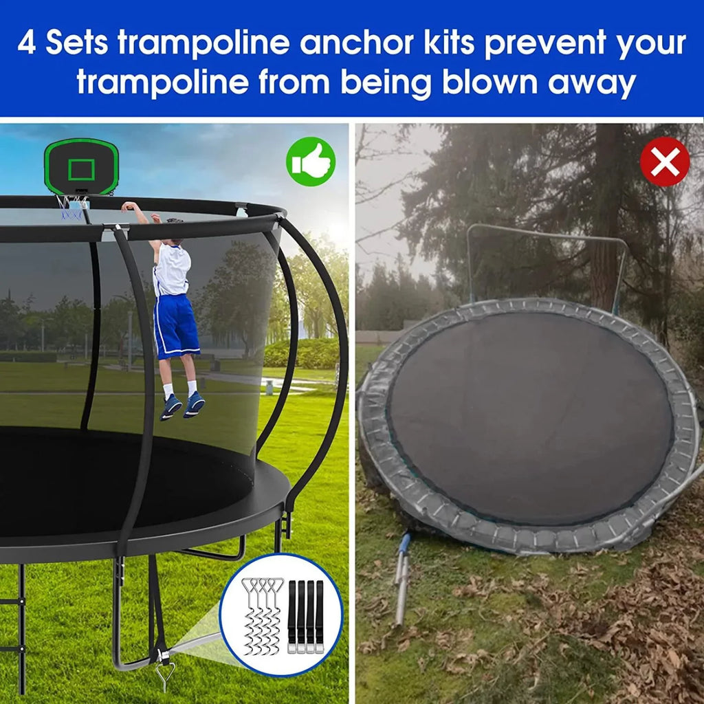 12FT 990LBS Trampoline with Basketball Hoop for Kids,Pumpkin Outdoor Trampoline with Enclosure Net,Sprinkler,Light,Socks,Ladder, Recreational Backyard Trampoline Capacity for 4-6 Kids