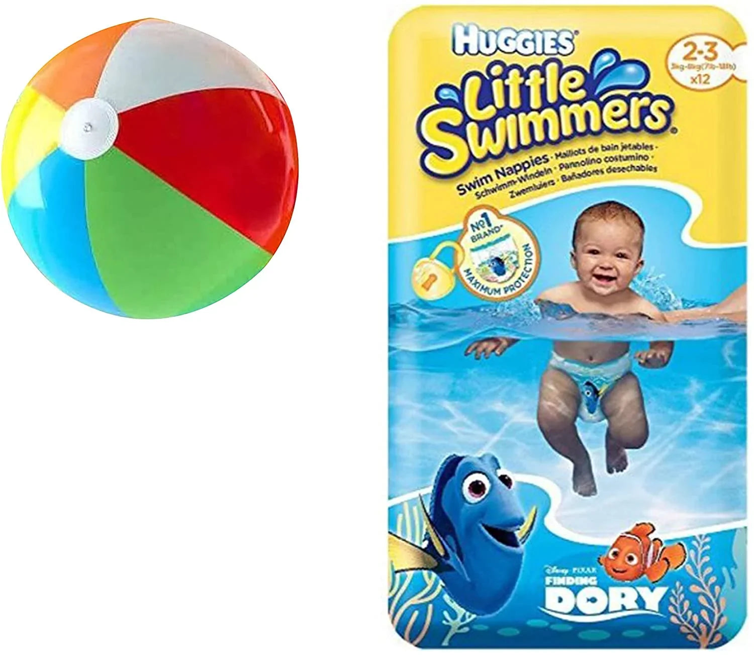 X-Small - Little Swimmers Disposable Swim Diapers, 7lb-18lb., 12-Count Bonus Inflatable Pool Ball 5 inch