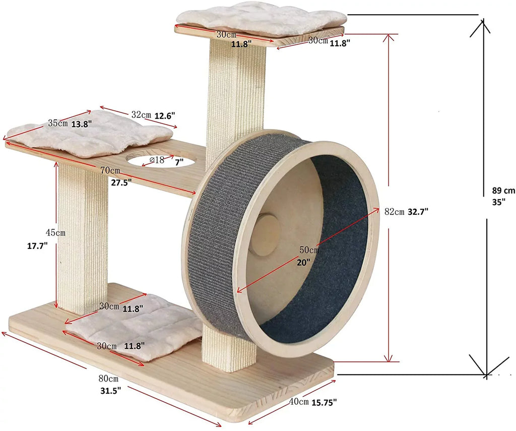 Penn-Plax Spin Kitty Cat Tree with Built-In Wheel – 2 Tiers with 20” Diameter Wheel