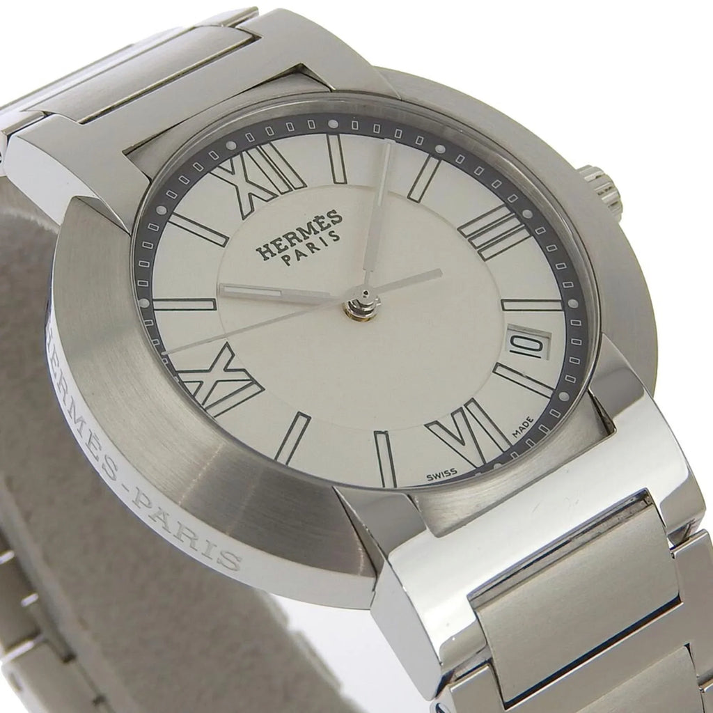 Pre-Owned Hermes Nomad Watch NO1.710 Stainless Steel Swiss Made Silver Quartz Analog Display White Dial Men's (Fair)