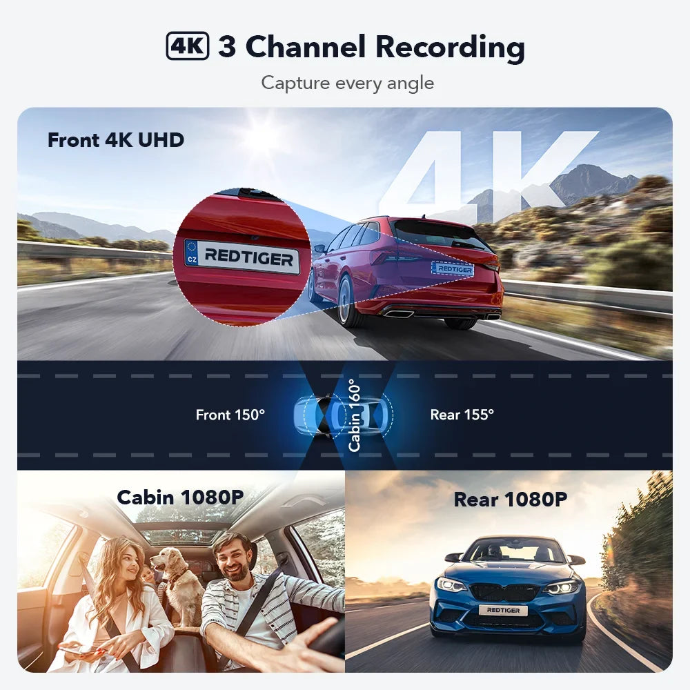 Dash Cam 3 Channel, DashCam Front and Rear with 5G WiFi , Dash Camera Three Way with 3 inch  Screen Free 64GB Card, Triple Car Camera with  Night Vision, Vehicle