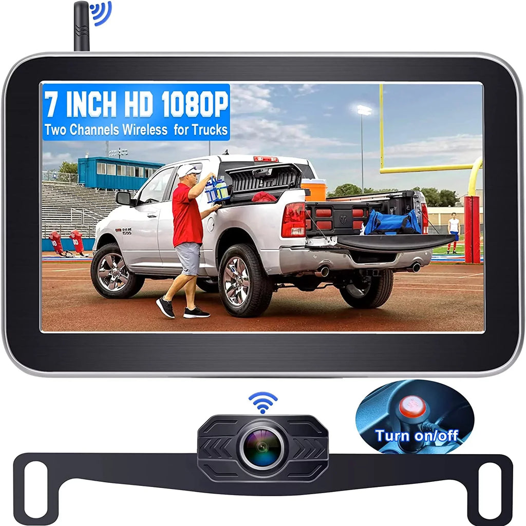 DoHonest Wireless Backup Camera 7-Inch: Plug and Play Easy to Install Truck Car Monitor Kit  1080P Bluetooth Reverse Cam for Pickup Camper Van Stable Signal 2 Channel Night vision Auto-Switching V