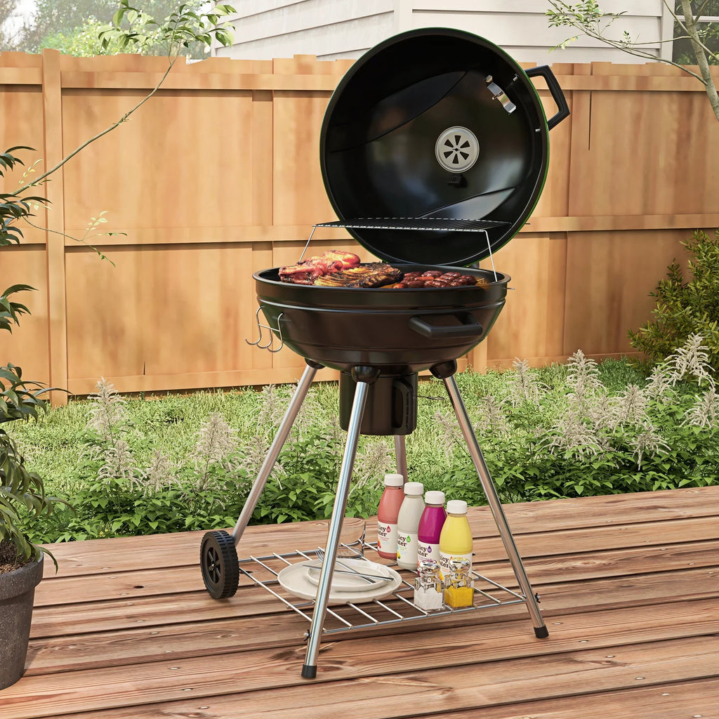 CoSoTower 21" Kettle Charcoal  Grill Trolley with 360 Sq.In. Cooking Area, Outdoor Barbecue with Shelf, Wheels, Ash Catcher and Built-In Thermometer for Patio, Backyard Party, Green