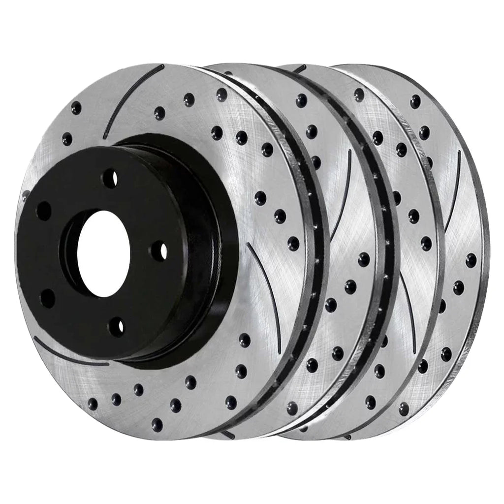 AutoShack Front and Rear Drilled Slotted Brake Rotors Black Set of 4 Replacement for Chrysler 200 Sebring 2007-2017 Jeep Patriot Compass 2007-2012 Dodge Caliber 2008-2014 Avenger V6  PR63040PR63038