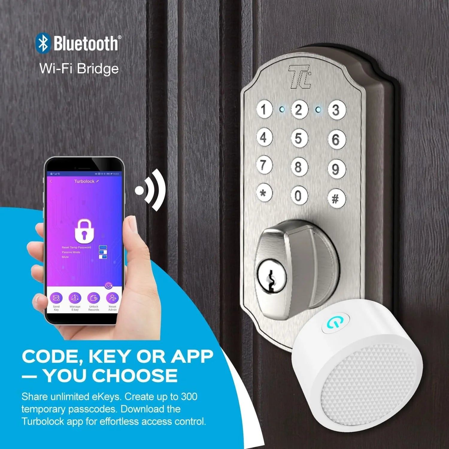 TurboLock TL115 Keyless Entry Door Lock Smart Deadbolt with Electronic Keypad for Front Door Home Mobile App Brushed Nickel