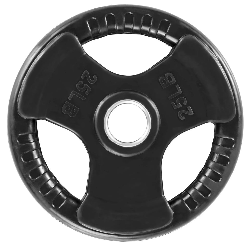 French Fitness Rubber Grip Weight Plate Set w/7 ft Olympic Bar 395 lbs (New)