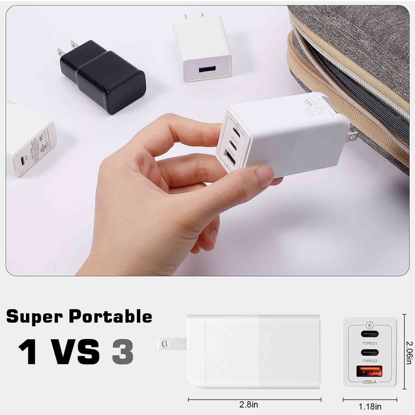 UrbanX 65W Fast Travel Charger with 3 Ports  & Dual -C High-Speed Charging Compatible with  One A9/One M9/Desire Eye/Butterfly 2/One Remix, iPhone, Samsung Galaxy, Google Pixel, MacBook