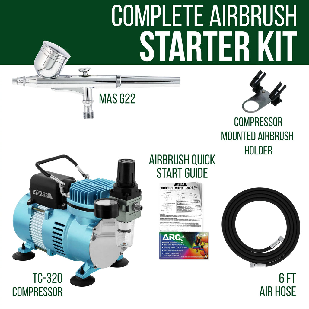 Master Airbrush Dual Fan Air Compressor System Kit with a G22 Gravity Feed Dual-Action Airbrush Set with 0.3 mm Tip